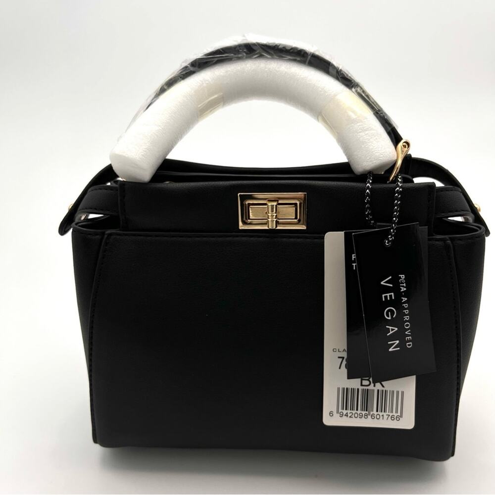 Classic Fashion Crossbody Bag and Wallet Black Vegan Leather Gold Hardware NWT